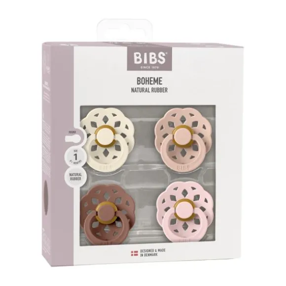 BiBs Boheme Fopspeen - Rond - 4 Stuks - 0-6 Mnd - Ivory/Blush/Blossom/Dusky Lilac