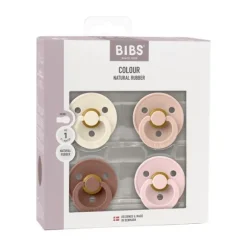 BiBs Colour Fopspeen - Rond - 4 Stuks - 0-6 Mnd - Ivory/Sand/Vanilla/Dark Oak