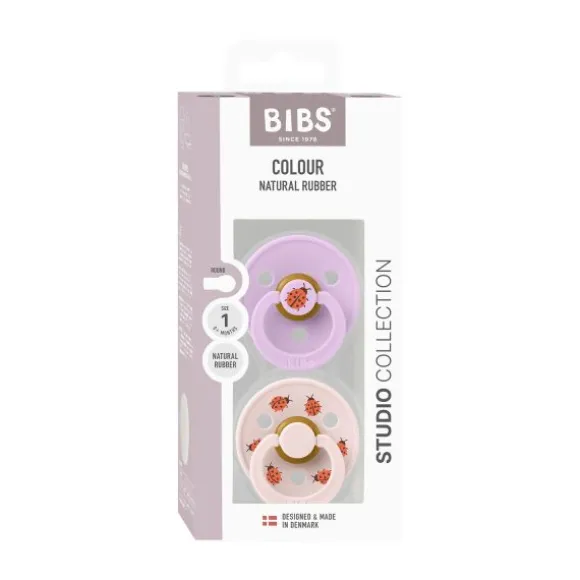 BiBs Studio Colour Fopspeen - Rond - 2 Stuks - 0-6 Mnd - Ladybug Violet Sky Mix