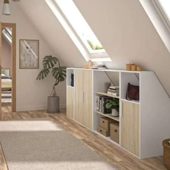 Diagone Onderkast Schuine Wand 1-Deurs – Eik / Wit