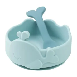 Done By Deer Stick & Stay Bowl & Spoon - Wally - 2-Delig - Blue