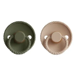 FRIGG Rope Fopspeen Croissant / Olive 0-6 Mnd 2 Stuks