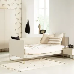 Kidsmill Intense II Kinderkamer Oatmeal / Patinated Brass | Bed 90 x 200 cm + Bureau + Kast 3-Deurs