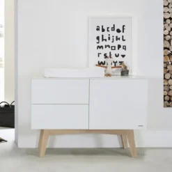 Kidsmill Sixties Babykamer Wit Mat / Naturel | Bed 60 x 120 cm + Commode + Kast 2-Deurs