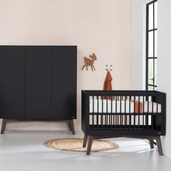 Kidsmill Sixties Kledingkast 3-deurs Zwart Mat / Walnoot