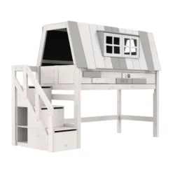 LIFETIME Kidsrooms Halfhoogslaper met Trapkast - My Hangout - Whitewash - 90x200 cm
