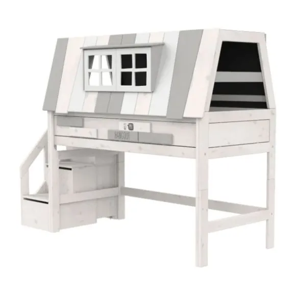 LIFETIME Kidsrooms Halfhoogslaper met Trapkast - My Hangout - Whitewash - 90x200 cm
