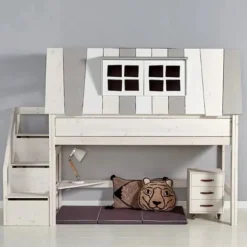 LIFETIME Kidsrooms Halfhoogslaper met Trapkast - My Hangout - Whitewash - 90x200 cm