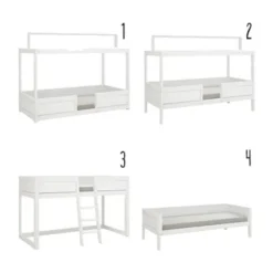 LIFETIME Kidsrooms 4 in 1 Bedcombinatie Met Dakframe Incl. Luxe Lattenbodem - Wit Gelakt
