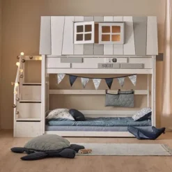 LIFETIME Kidsrooms My Hangout Huisbed Met Trapkast - Premium Rolbodem - White-wash