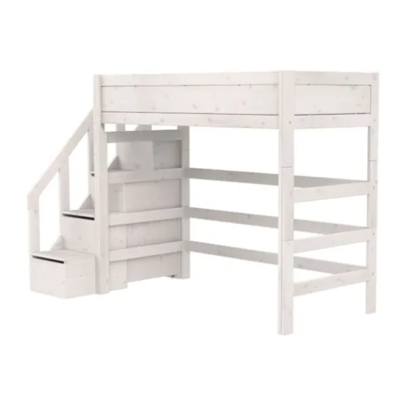 LIFETIME Kidsrooms Original Hoogslaper Met Trapkast - Premium Rolbodem - White Wash