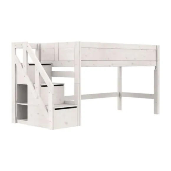 LIFETIME Kidsrooms Original Halfhoogslaper Met Trapkast - Premium Rolbodem - White Wash