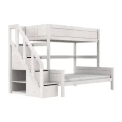 LIFETIME Kidsrooms Stapelbed Familie Met Trapkast - 90/140x200 cm - Premium Rolbodem - White Wash