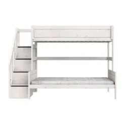 LIFETIME Kidsrooms Stapelbed Familie Met Trapkast - 90/140x200 cm - Premium Rolbodem - White Wash
