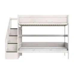 Life Time Stapelbed Premium - White Wash - 120 cm - Met Trapkast