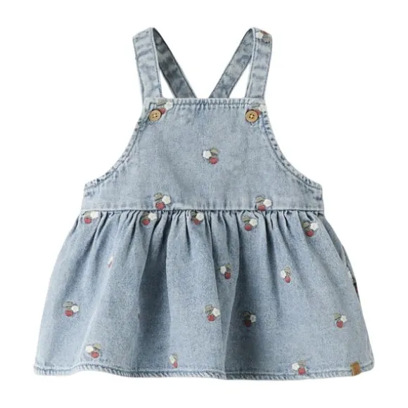 Lil' Atelier Jurk Overall - Medium Blue Denim - Geborduurd - Maat 56