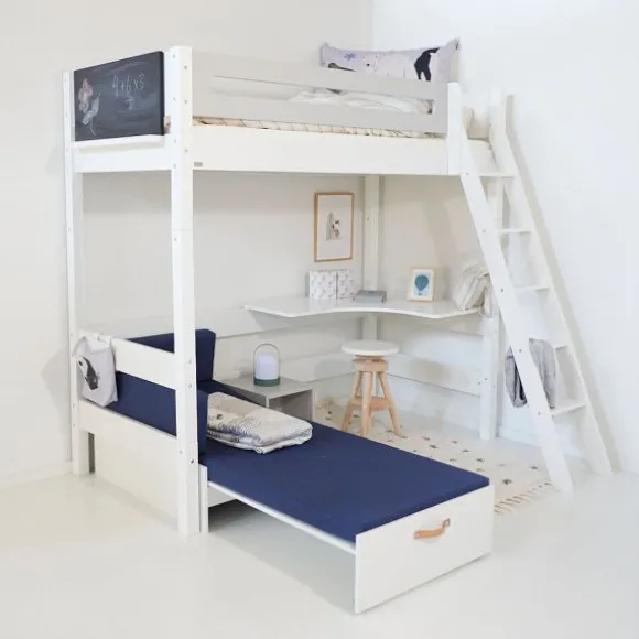 Manis-h FENRIS Combi Hoogslaper Met Lattenbodem Met Slaapbank - 90 x 160 cm - Snow White