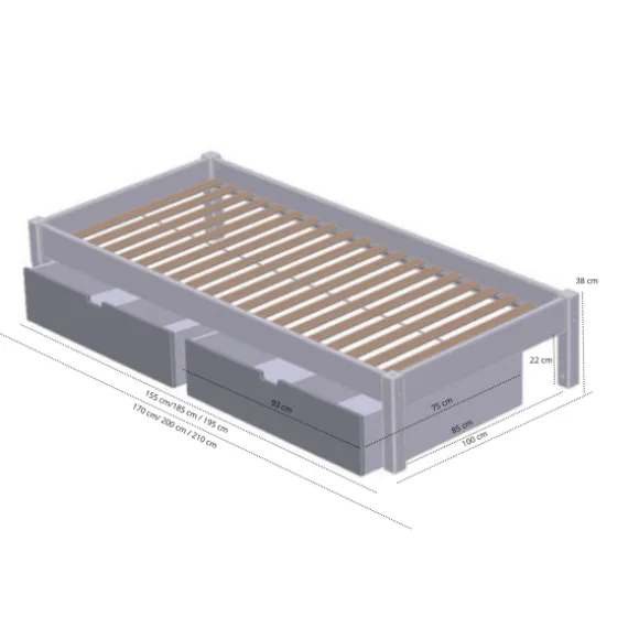 Manis-h Ull Combinatiebed Incl. Lades - 90 x 200 cm - Snow White / Snow White