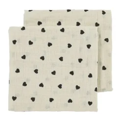 Meyco Baby Sweet Heart Hydrofiele Doeken - 2-Pack - 70x70 cm - Soft Sand/Black