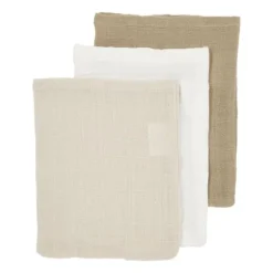 Meyco Baby Uni Washandjes - 3 Stuks - Pre-Washed Hydrofiel - Naturel/Soft Olive/Olive Green