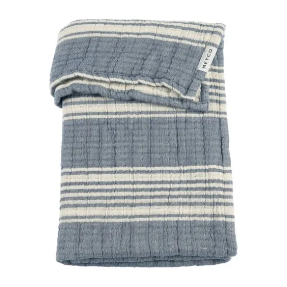 Meyco Ledikantdeken - Hydrofiel Jacquard Stripe - Indigo - 100x150 cm