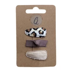 Ootje Kadootje Babyhaarclipjes - Print/Mokka/Rib Glitter - 3 stuks