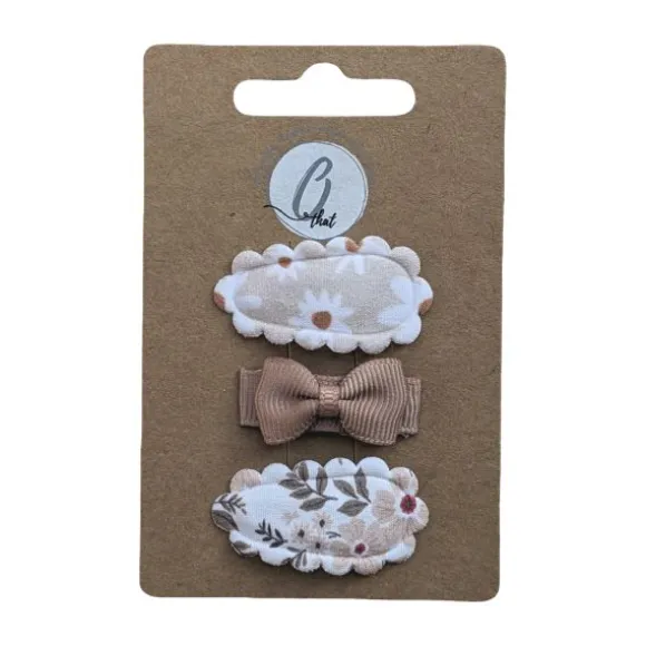 Ootje Kadootje Babyhaarclipjes - 3 Stuks - Schulpbloem/Taupe